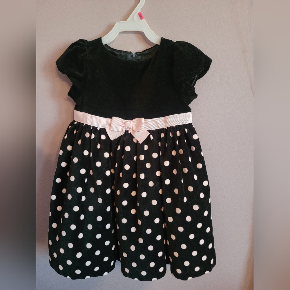 2T - Adorable pink and black polka dot dress
